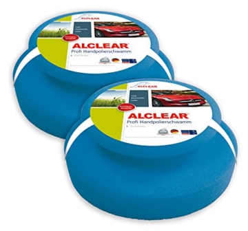 ALCLEAR 5713050M 2-er Set Profi Handpolierschwamm 130 x 50 mm mit umlaufender Griffleiste für Wachse, Polituren, Lackreiniger, blau - 1