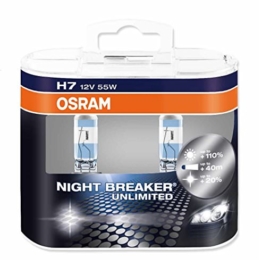OSRAM NIGHT BREAKER UNLIMITED H7, Halogen-Scheinwerferlampe, 64210NBU-HCB, 12V PKW, Duobox (2 Stück) - 1