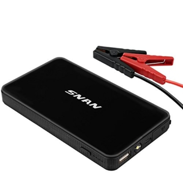 SNAN 6000mAh Auto Starthilfe 400A Spitzenstrom Tragbare Externer Akku mit 5V/2A USB Anschluss, LED Taschenlampe Schwarz - 1