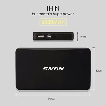 SNAN 6000mAh Auto Starthilfe 400A Spitzenstrom Tragbare Externer Akku mit 5V/2A USB Anschluss, LED Taschenlampe Schwarz - 5