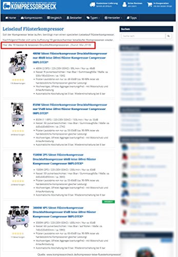 480W Silent Flüsterkompressor Druckluftkompressor nur 48dB leise ölfrei flüster Kompressor Compressor IMPLOTEX - 5