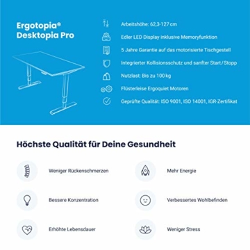 Ergotopia® Elektrisch höhenverstellbarer Schreibtisch | 5 Jahre Garantie | Ergonomischer Steh-Sitz Tisch mit Memory Funktion | Beugt Rückenschmerzen vor & Macht produktiver (180x80, Echtholz Bambus) - 3