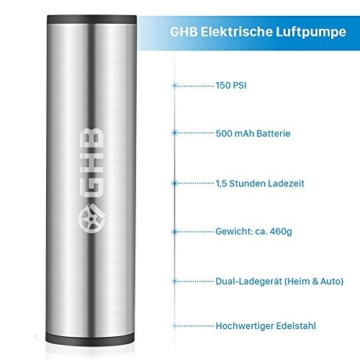 GHB Mini Auto-Luftpumpe Elektrischer Luftverdichter für Fahrrad Ball Ballon 150 PSI Portabel Aufladbar mit LCD-Display (Verpackung MEHRWEG) - 4