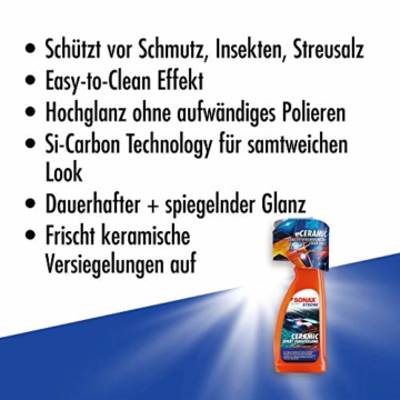 SONAX XTREME Ceramic SprayVersiegelung (750ml) überzieht den Lack mit einer Schutzbarriere. Schützt vor Schmutz & Insekten. DIE Auto Keramikversiegelung schlecht hin |Art-Nr 02574000 - 5