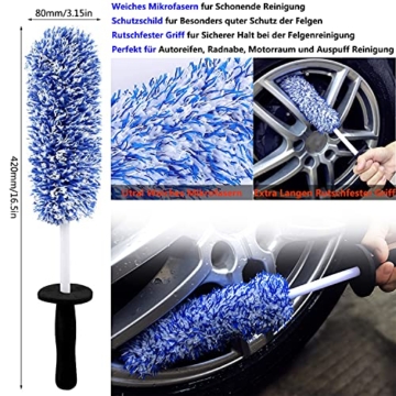 13er Auto Reinigung Bürsten Pinsel Set, mit Detailing Bürsten Reifenbürste Car Duster Brush Mikrofaser Felgenbürste Waschhandschuh Reinigungstücher für Waschen Motor Alufelge Auto Innenraum Außenraum - 3