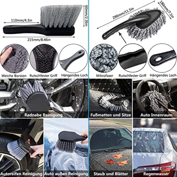13er Auto Reinigung Bürsten Pinsel Set, mit Detailing Bürsten Reifenbürste Car Duster Brush Mikrofaser Felgenbürste Waschhandschuh Reinigungstücher für Waschen Motor Alufelge Auto Innenraum Außenraum - 5