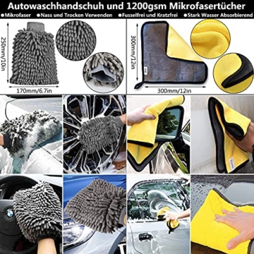 13er Auto Reinigung Bürsten Pinsel Set, mit Detailing Bürsten Reifenbürste Car Duster Brush Mikrofaser Felgenbürste Waschhandschuh Reinigungstücher für Waschen Motor Alufelge Auto Innenraum Außenraum - 6
