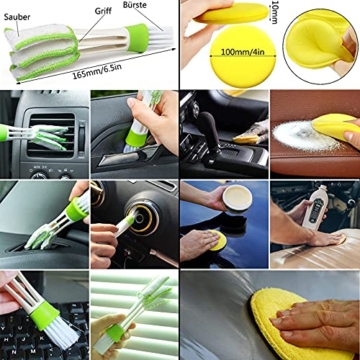 13er Auto Reinigung Bürsten Pinsel Set, mit Detailing Bürsten Reifenbürste Car Duster Brush Mikrofaser Felgenbürste Waschhandschuh Reinigungstücher für Waschen Motor Alufelge Auto Innenraum Außenraum - 7