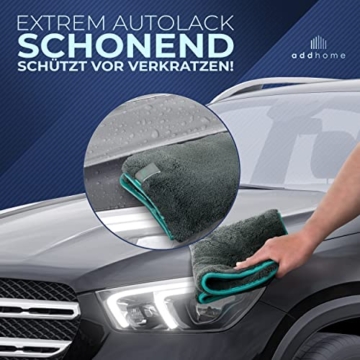 addhome Auto-Mikrofasertücher 1200 GSM für Auto und Haushalt, Reinigungsset aus 3X Mikrofasertuch 40 x 40 cm und Mikrofaser-Handschuh – kratzfrei, fadenfrei, extra saugstark und lackschonend - 5