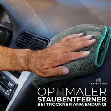 addhome Auto-Mikrofasertücher 1200 GSM für Auto und Haushalt, Reinigungsset aus 3X Mikrofasertuch 40 x 40 cm und Mikrofaser-Handschuh – kratzfrei, fadenfrei, extra saugstark und lackschonend - 7