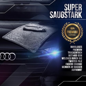 KuSa Mikrofasertücher fürs Auto - 50x80 cm und 30x30 cm - 1400 GSM, Trockentuch, Fusselfreie & Lackschonende Mikrofasertücher + praktische Aufbewahrungstasche - 5