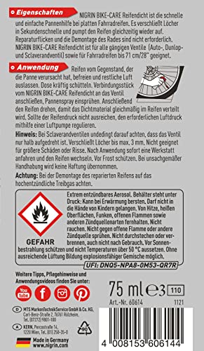 NIGRIN Fahrrad Reifendicht, sofortige Pannenhilfe, geeignet für alle gängingen Ventile, 75 ml - 6