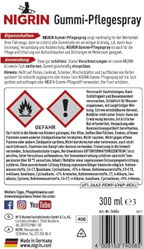 NIGRIN Gummipflege-Spray, Pflege für Gummiteile am Auto, pflegt und schützt nachhaltig, 300 ml, 1 Packung - 4