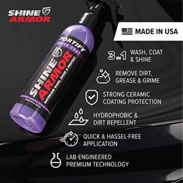 SHINE ARMOR Fortify Quick Coat Pkw-Wachsspray Politur Auto - 3 in 1 Wasserabweisender Auto Reiniger, Auto Politur und Glanz - Polymer-Lackschutz Keramikversiegelung Auto (8oz) - 4