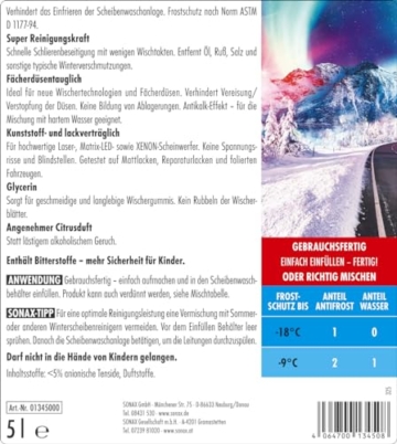 SONAX AntiFrost+KlarSicht Citrus Gebrauchsfertig bis -18°C (5 Liter) schneller, schlierenfreier und effektiver Scheibenreiniger für den Winter, Blau | Art-Nr. 01345000 - 2