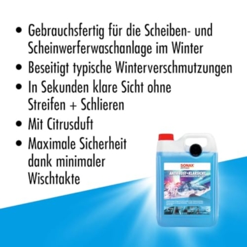 SONAX AntiFrost+KlarSicht Citrus Gebrauchsfertig bis -18°C (5 Liter) schneller, schlierenfreier und effektiver Scheibenreiniger für den Winter, Blau | Art-Nr. 01345000 - 3
