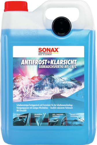SONAX AntiFrost+KlarSicht Citrus Gebrauchsfertig bis -18°C (5 Liter) schneller, schlierenfreier und effektiver Scheibenreiniger für den Winter, Blau | Art-Nr. 01345000 - 1