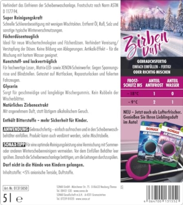 SONAX AntiFrost+KlarSicht Gebrauchsfertig bis -18 °C Zirbe (5 Liter) schneller, schlierenfreier & effektiver Scheibenreiniger für den Winter | Art-Nr. 01315050 - 2