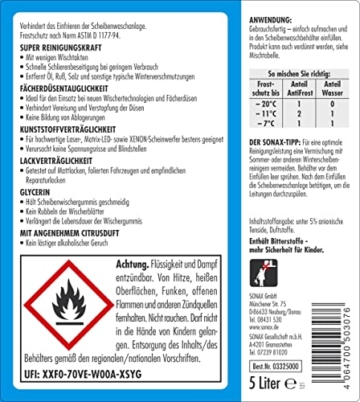 SONAX AntiFrost+KlarSicht Gebrauchsfertig bis -20° C (5 Liter) schneller, schlierenfreier und effektiver Scheibenreiniger für den Winter | Art-Nr. 03325000 - 2