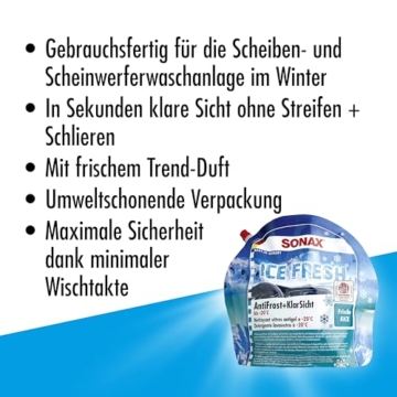 SONAX AntiFrost+KlarSicht IceFresh Gebrauchsfertig bis -20° C (3 Liter) schneller, schlierenfreier und effektiver Scheibenreiniger für den Winter | Art-Nr. 01334410, unbekannt - 3