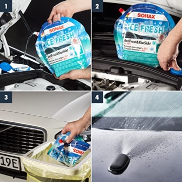 SONAX AntiFrost+KlarSicht IceFresh Gebrauchsfertig bis -20° C (3 Liter) schneller, schlierenfreier und effektiver Scheibenreiniger für den Winter | Art-Nr. 01334410, unbekannt - 8