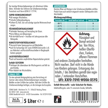 SONAX AntiFrost+KlarSicht IceFresh Gebrauchsfertig bis -20° C (5 Liter) schneller, schlierenfreier und effektiver Scheibenreiniger für den Winter | Art-Nr. 01335410 - 2