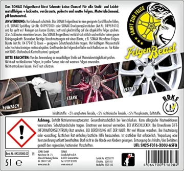 SONAX FelgenBeast (5 Liter) Felgenreiniger für alle polierten, verchromten und matten Stahl- & Leichtmetallfelgen, Art-Nr. 04335000 - 2