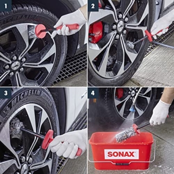 SONAX Microfaser FelgenBürste (1 Stück) zur kratzfreien, schonenden und unterstützenden Felgenreinigung von Stahlfelgen, Alufelgen und Chromfelgen, Art-Nr. 04179410 - 5
