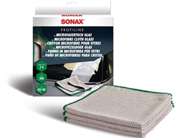 SONAX MicrofaserTuch Glas (3 Stück) saugfähig und fusselfrei für streifenfreie Sauberkeit von Scheiben und Glasoberflächen / Art-Nr. 04515410 - 1