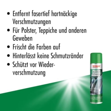 SONAX PolsterSchaumReiniger (400 ml) entfernt fasertief selbst hartnäckige Verschmutzungen aus Polstern, Teppichen und anderen Geweben | Art-Nr. 03062000 - 3