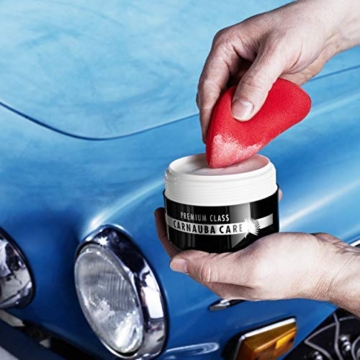 SONAX PREMIUM CLASS Carnauba Care (200 ml) Hartwachs für alle neuen und grundgereinigten Lacke inkl. 2x Schwamm und 1x MicrofaserTuch | Art-Nr. 02112000 - 5