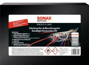 SONAX PROFILINE ScheinwerferAufbereitungsSet (1 Set) zur Aufbereitung von altersbedingt vergilbten und vermatteten Scheinwerfern aus Kunststoff | Art-Nr. 04056410 - 1