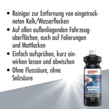 SONAX PROFILINE WaterspotRemover (1 Liter) Entfernung von eingetrockneten Kalk/Wasserflecken auf allen außenliegenden Fahrzeugoberflächen | Art-Nr. 02753000 - 3