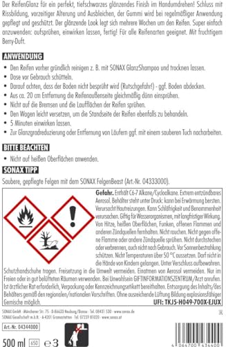SONAX ReifenGlanz Special Edition (500 ml) pflegt und schützt die Reifen bei regelmäßiger Anwendung vor Rissen, vorzeitiger Alterung und Ausbleichen | Art-Nr. 04344000 - 2