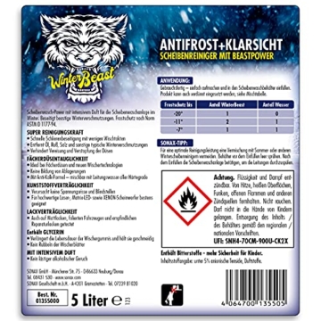 SONAX WinterBeast AntiFrost+KlarSicht Gebrauchsfertig bis -20 °C (5 Liter) schneller, schlierenfreier und effektiver Scheibenreiniger für den Winter | Art-Nr. 01355000 - 2