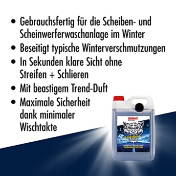 SONAX WinterBeast AntiFrost+KlarSicht Gebrauchsfertig bis -20 °C (5 Liter) schneller, schlierenfreier und effektiver Scheibenreiniger für den Winter | Art-Nr. 01355000 - 3