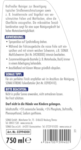 SONAX XTREME FolienReiniger (750 ml) entfernt selbst hartnäckige Verschmutzungen auf glänzenden & matten Folien | Art-Nr. 03994000 - 2