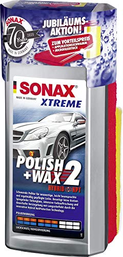 SONAX XTREME Polish+Wax 2 AktionsSet 70 Jahre (500 ml) inkl. gratis Applikationsschwamm und Mikrofasertuch | Art-Nr. 02078410 - 2