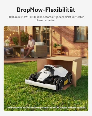 MAMMOTION LUBA Mini 2 AWD 1000 Mähroboter ohne Begrenzungskabel, Empf.1000㎡ Tri-Kamera-AI-Vision & NetRTK-Positionierung, Auto-Mapping, DropMow-Modus, 80% Steigung, Schnitthöhe 20-65mm, 10 Multi-Zonen - 3