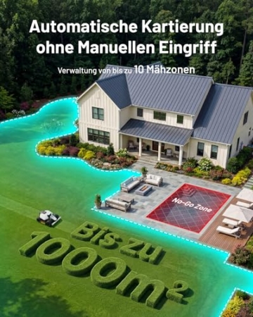 MAMMOTION LUBA Mini 2 AWD 1000 Mähroboter ohne Begrenzungskabel, Empf.1000㎡ Tri-Kamera-AI-Vision & NetRTK-Positionierung, Auto-Mapping, DropMow-Modus, 80% Steigung, Schnitthöhe 20-65mm, 10 Multi-Zonen - 6