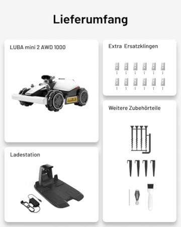 MAMMOTION LUBA Mini 2 AWD 1000 Mähroboter ohne Begrenzungskabel, Empf.1000㎡ Tri-Kamera-AI-Vision & NetRTK-Positionierung, Auto-Mapping, DropMow-Modus, 80% Steigung, Schnitthöhe 20-65mm, 10 Multi-Zonen - 9