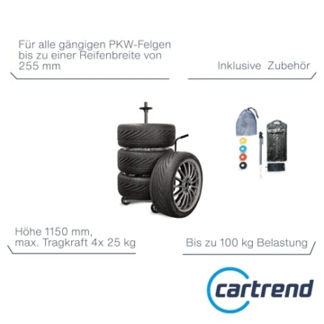 cartrend Felgenbaumwagen, Felgenbaum fahrbar mit Reifenschutzhülle, bis 255 mm Reifenbreite, felgenschonende Auflagen - 11