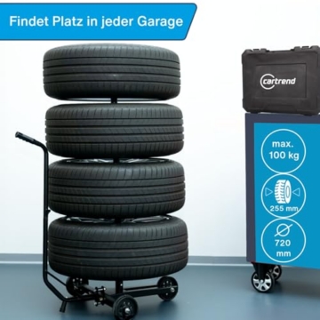 cartrend Felgenbaumwagen, Felgenbaum fahrbar mit Reifenschutzhülle, bis 255 mm Reifenbreite, felgenschonende Auflagen - 5