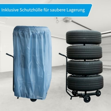 cartrend Felgenbaumwagen, Felgenbaum fahrbar mit Reifenschutzhülle, bis 255 mm Reifenbreite, felgenschonende Auflagen - 7