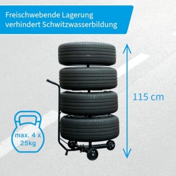cartrend Felgenbaumwagen, Felgenbaum fahrbar mit Reifenschutzhülle, bis 255 mm Reifenbreite, felgenschonende Auflagen - 8