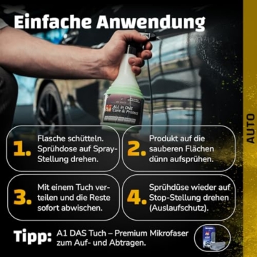 Dr. Wack – A1 All in ONE Care & Protect Autopflege 500 ml I Für alle Auto-Außenoberflächen I Schutz, Pflege & Versiegelung in 1 Schritt I Lackpflege, Felgenschutz, Reifenpflege & Regenabweiser - 5