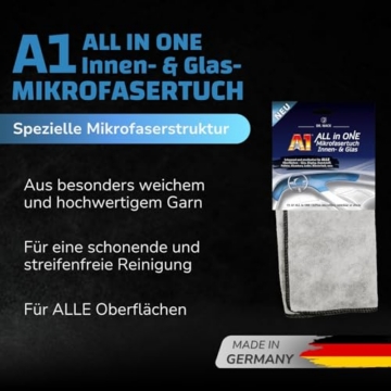 Dr. Wack A1 All in ONE Mikrofasertuch Innen & Glas - 40 x 40 cm - Auto-Reinigungstuch - extrem weich & saugstark - 100% fusselfrei - schonende & streifenfreie Autoreinigung - Hochwertige Autopflege - 2