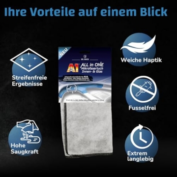 Dr. Wack A1 All in ONE Mikrofasertuch Innen & Glas - 40 x 40 cm - Auto-Reinigungstuch - extrem weich & saugstark - 100% fusselfrei - schonende & streifenfreie Autoreinigung - Hochwertige Autopflege - 4