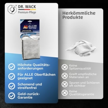 Dr. Wack A1 All in ONE Mikrofasertuch Innen & Glas - 40 x 40 cm - Auto-Reinigungstuch - extrem weich & saugstark - 100% fusselfrei - schonende & streifenfreie Autoreinigung - Hochwertige Autopflege - 5