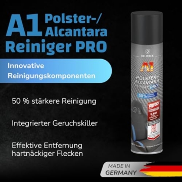 DR. WACK - A1 Polster-/Alcantara Reiniger Pro 400 ml - Effektiver Polsterreiniger gegen hartnäckige Flecken - Fleckenentferner Autositze - Geruchsneutralisierer Auto - Hochwertige Autopflege - 2